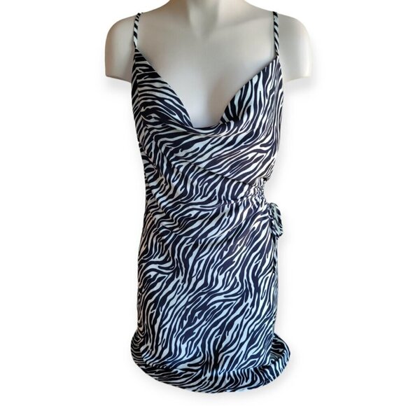 ACOA zebra print cowl neck cutout sleeveles minidress small - Picture 2 of 8